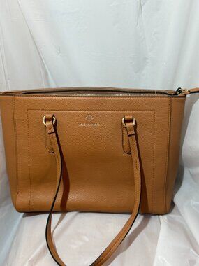 Nanette Lepore Tan Pebble Faux Leather Tote Bag Zip Top Gold Tone